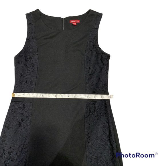 MERONA Little Black Dress Size Medium Simple But Elegant Lace Panels - Picture 12 of 15
